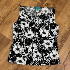 90s black & white floral sleeveless scoop neck top